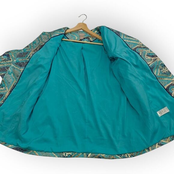 NWOT Chico's Turquoise Teal and Gold Patterned Coat Jacket Size 16-18 - Picture 5 of 10